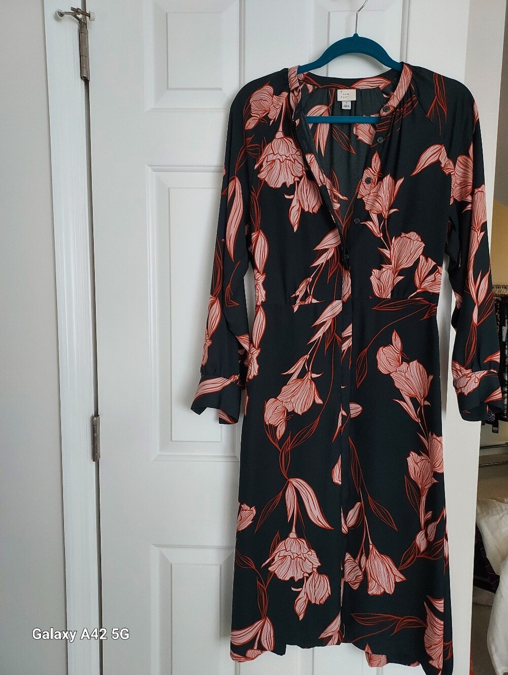 Dark Green Floral Midi Dress with Pink Botanical Print